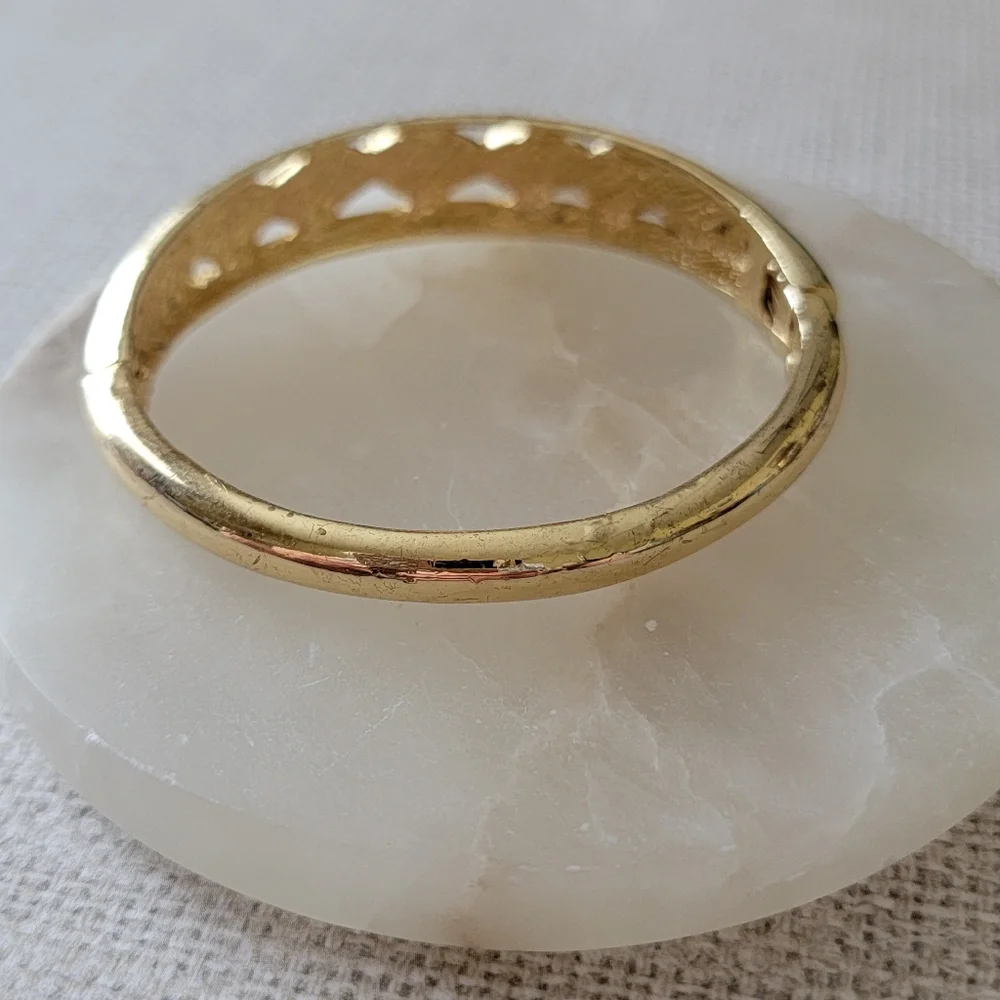 Gold Rhinestone Twisted Hinged Bracelet